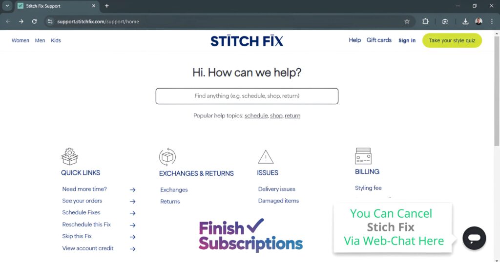 Cancel Your Stitch Fix Subscription Via Web Chat